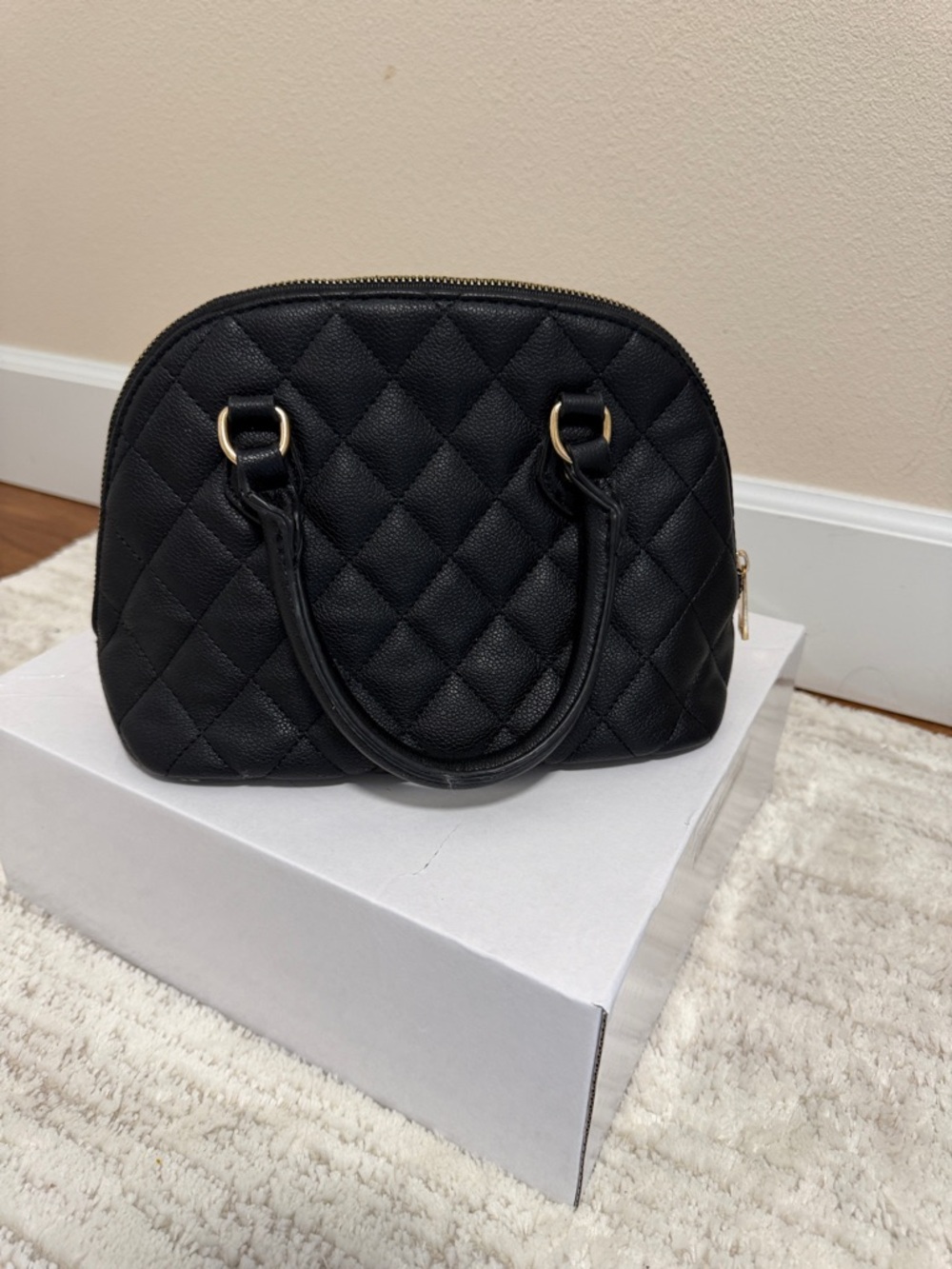 Quilted Black Dome Satchel Handbag